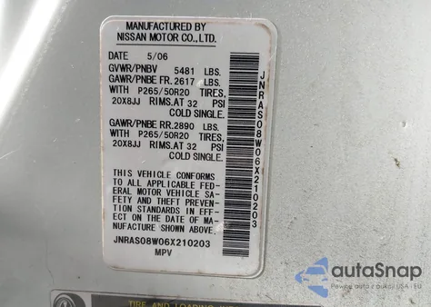 2006 Infiniti Fx35 из США, поврежденный, VIN JNRAS08W06X210203